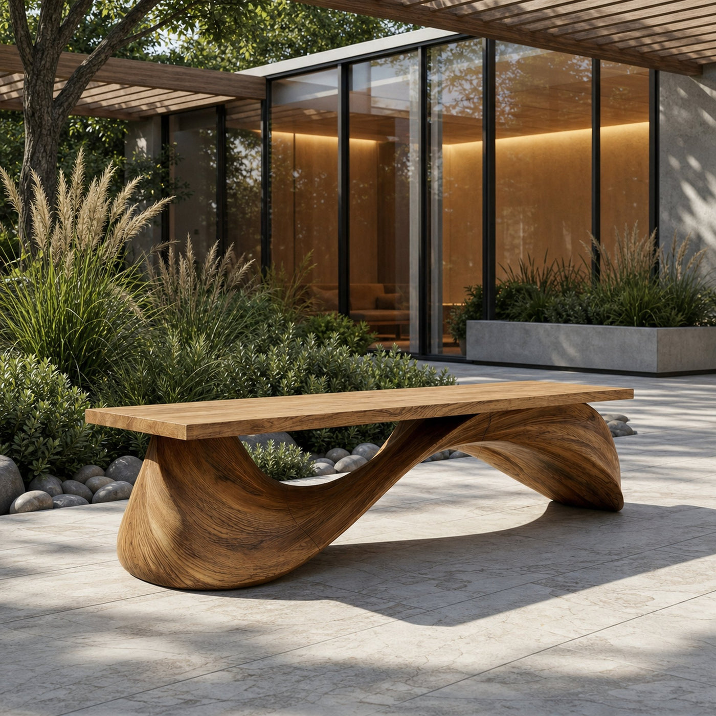 Contemporary Wave Bench Solid Wood Elegant Loop Design Hallway And Entryway