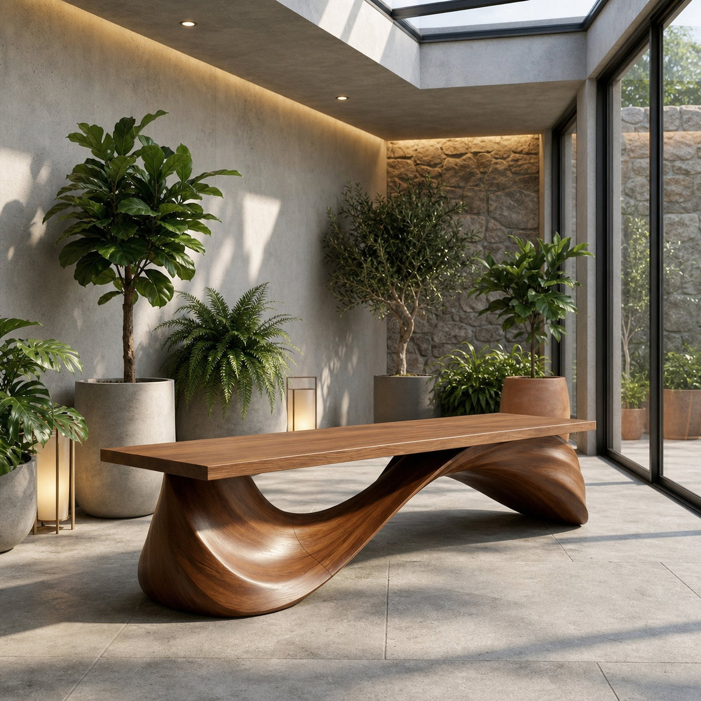 Contemporary Wave Bench Solid Wood Elegant Loop Design Hallway And Entryway - product view 6