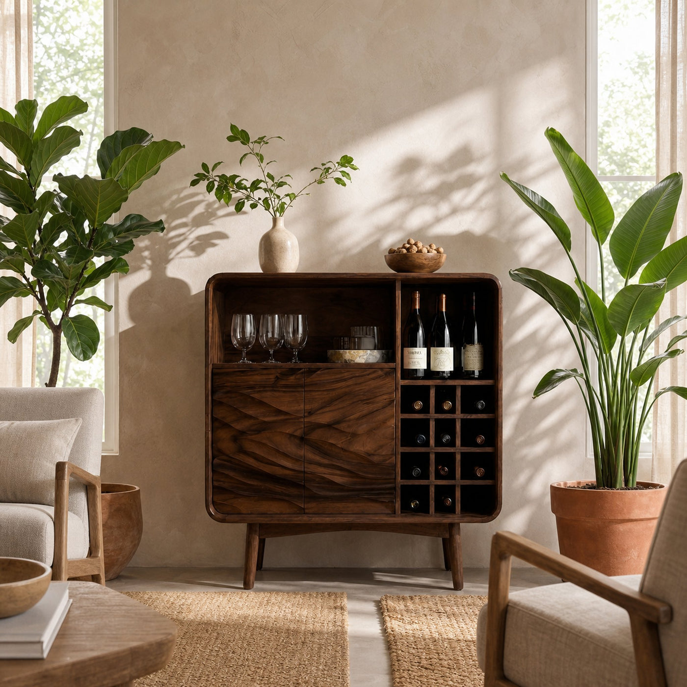 Contemporary Wine Storage Cabinet Natural Wood For Living Room - product view 6