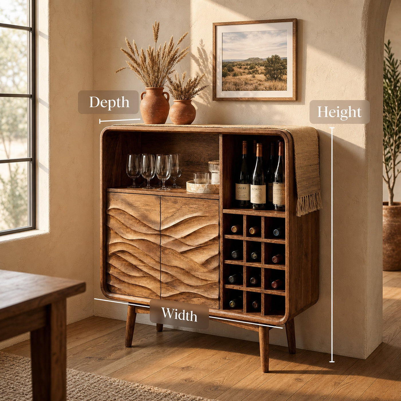 Contemporary Wine Storage Cabinet Natural Wood For Living Room - product view 7
