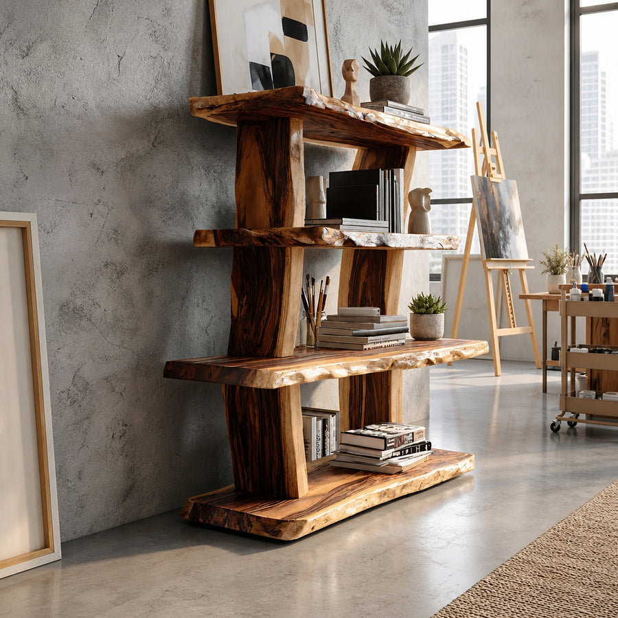 Contemporary Wood Bookshelf For Living Room Storage And Modern Decor