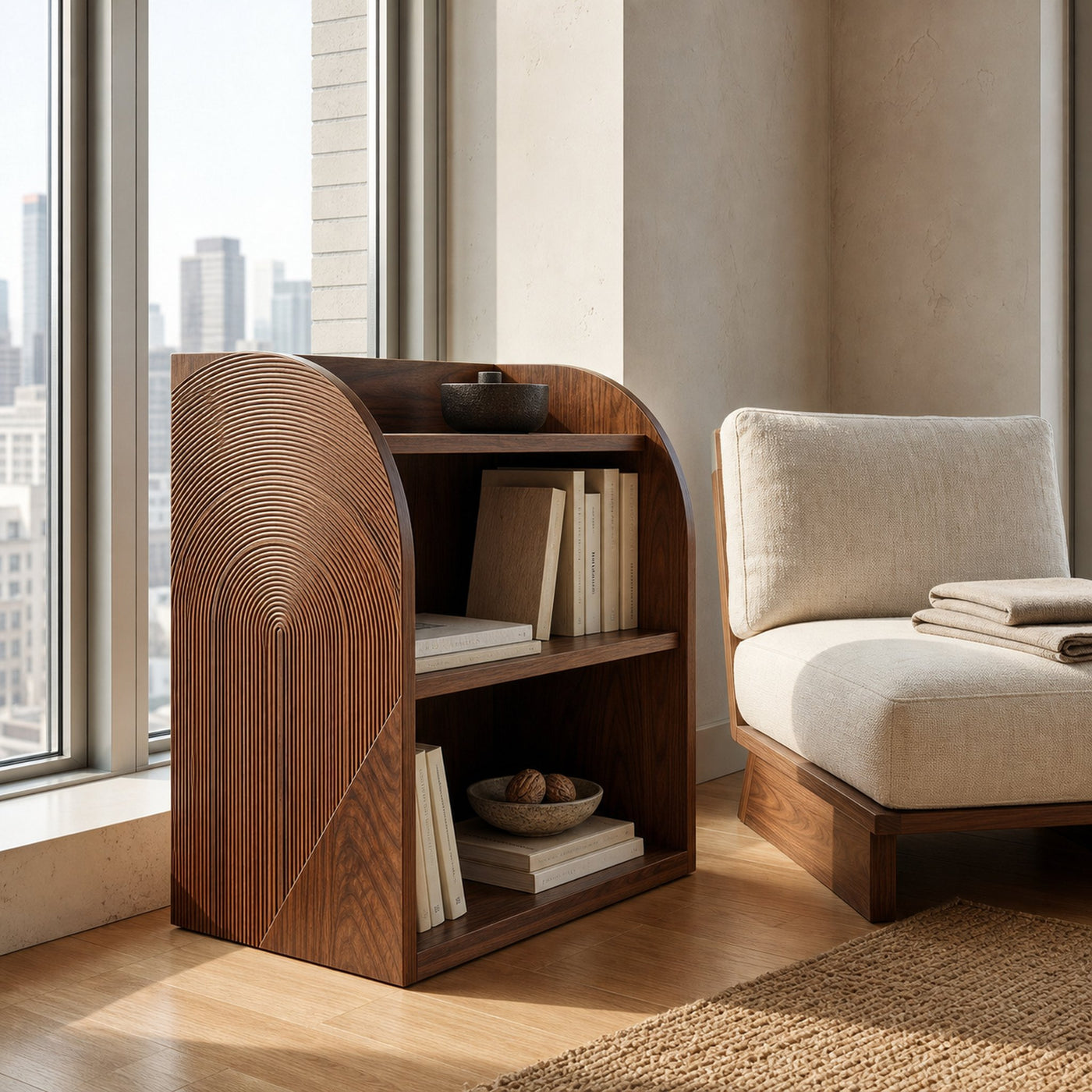 Contemporary Wood Magazine Rack With Carved Edges For Reading Corner - product view 6