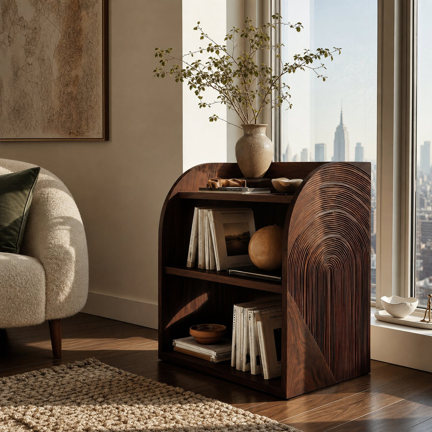 Contemporary Wood Magazine Rack With Carved Edges For Reading Corner - product view 7