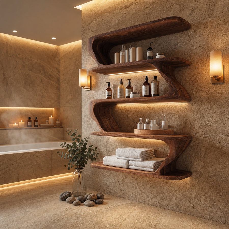 Contemporary Wood Wall Bathroom Shelf For Bathroom Decor
