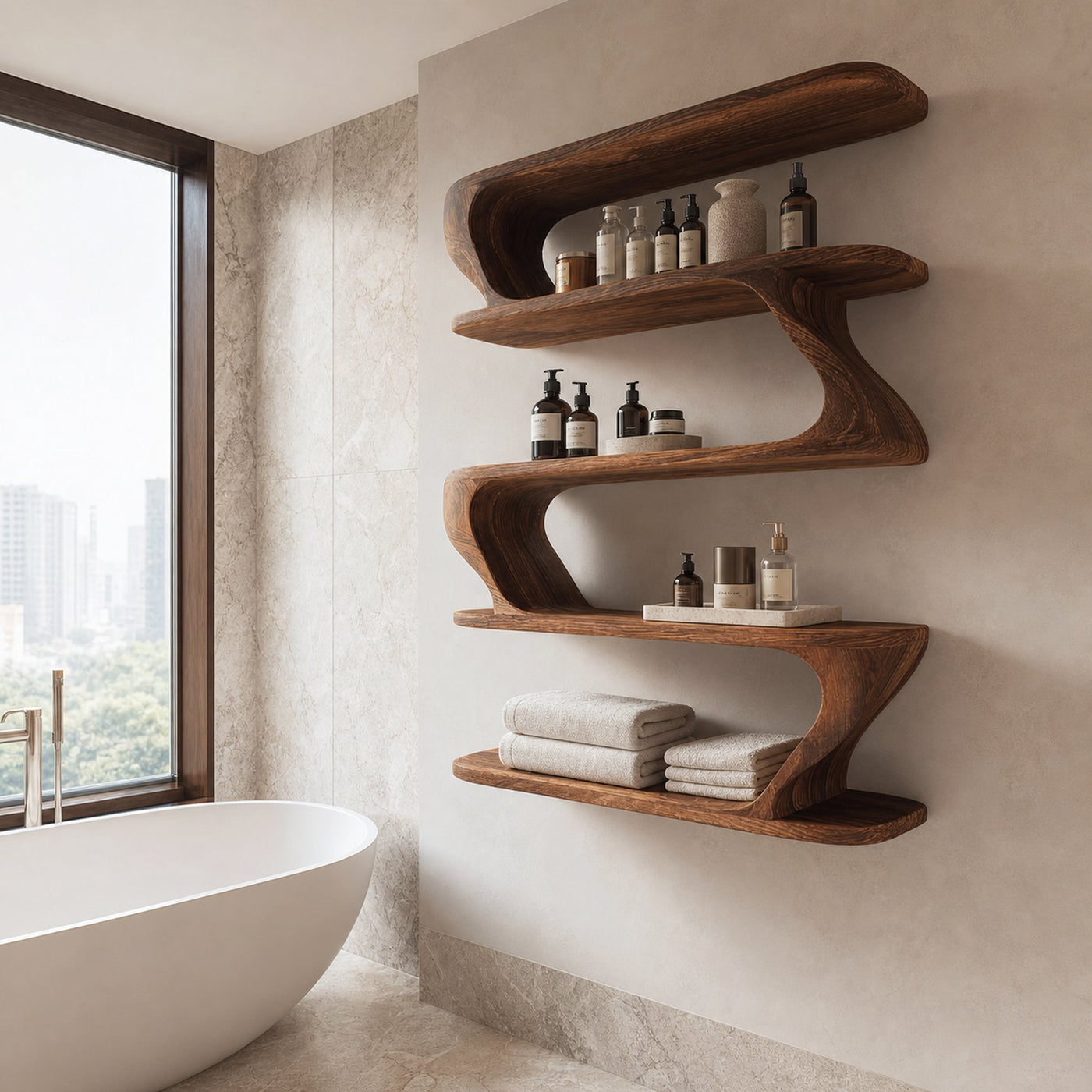 Contemporary Wood Wall Bathroom Shelf For Bathroom Decor - product view 6