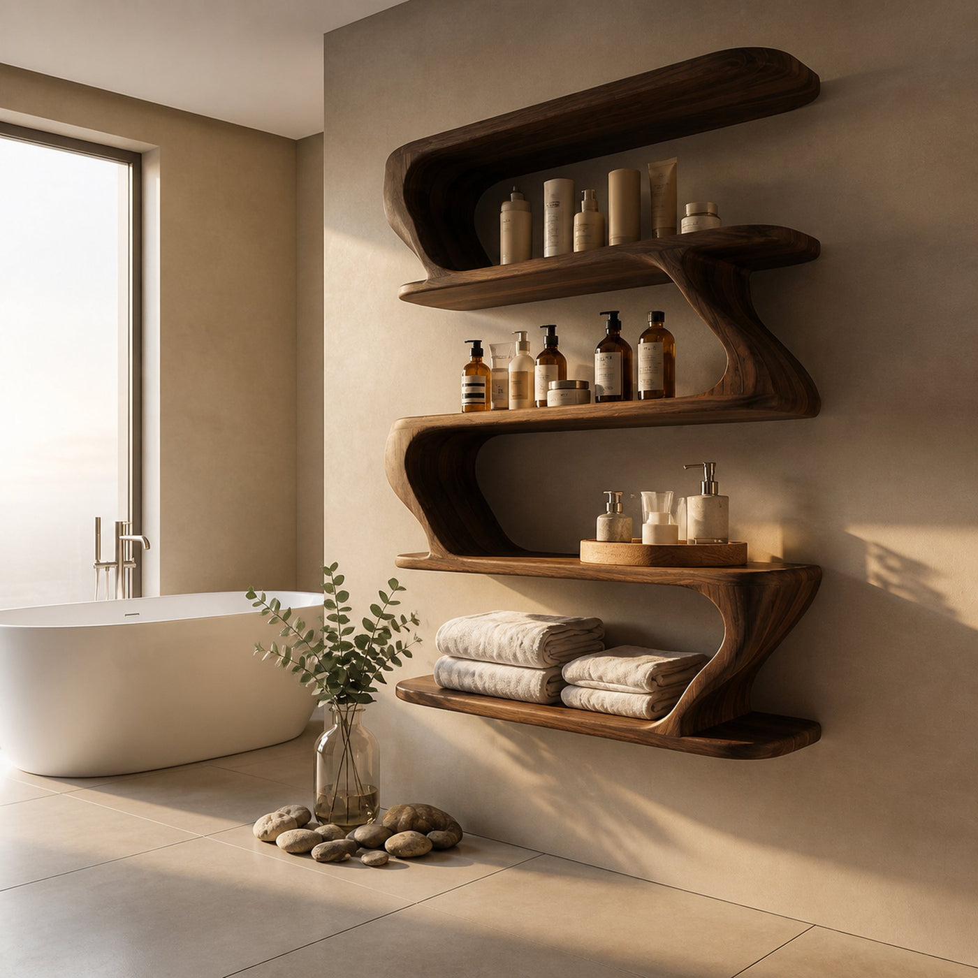Contemporary Wood Wall Bathroom Shelf For Bathroom Decor - product view 7