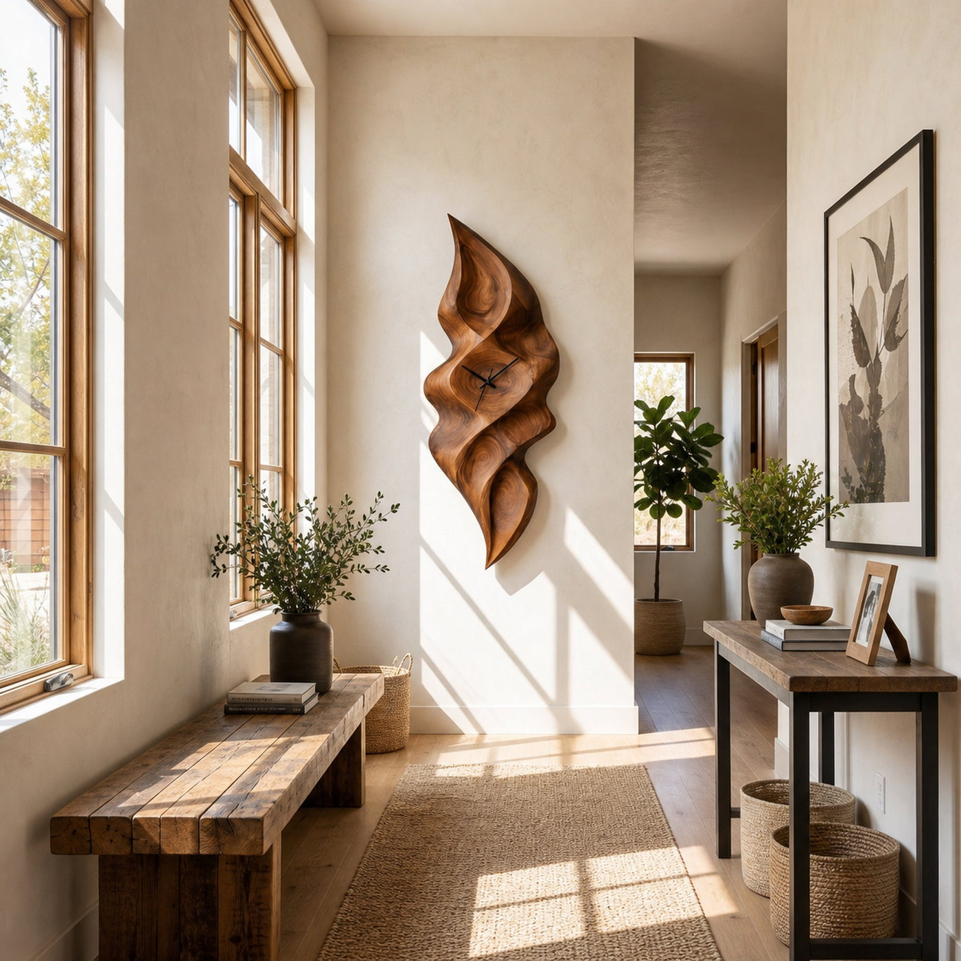 Contemporary Wood Wall Clock With Wave Sculpture For Minimalist Bedroom - product view 6