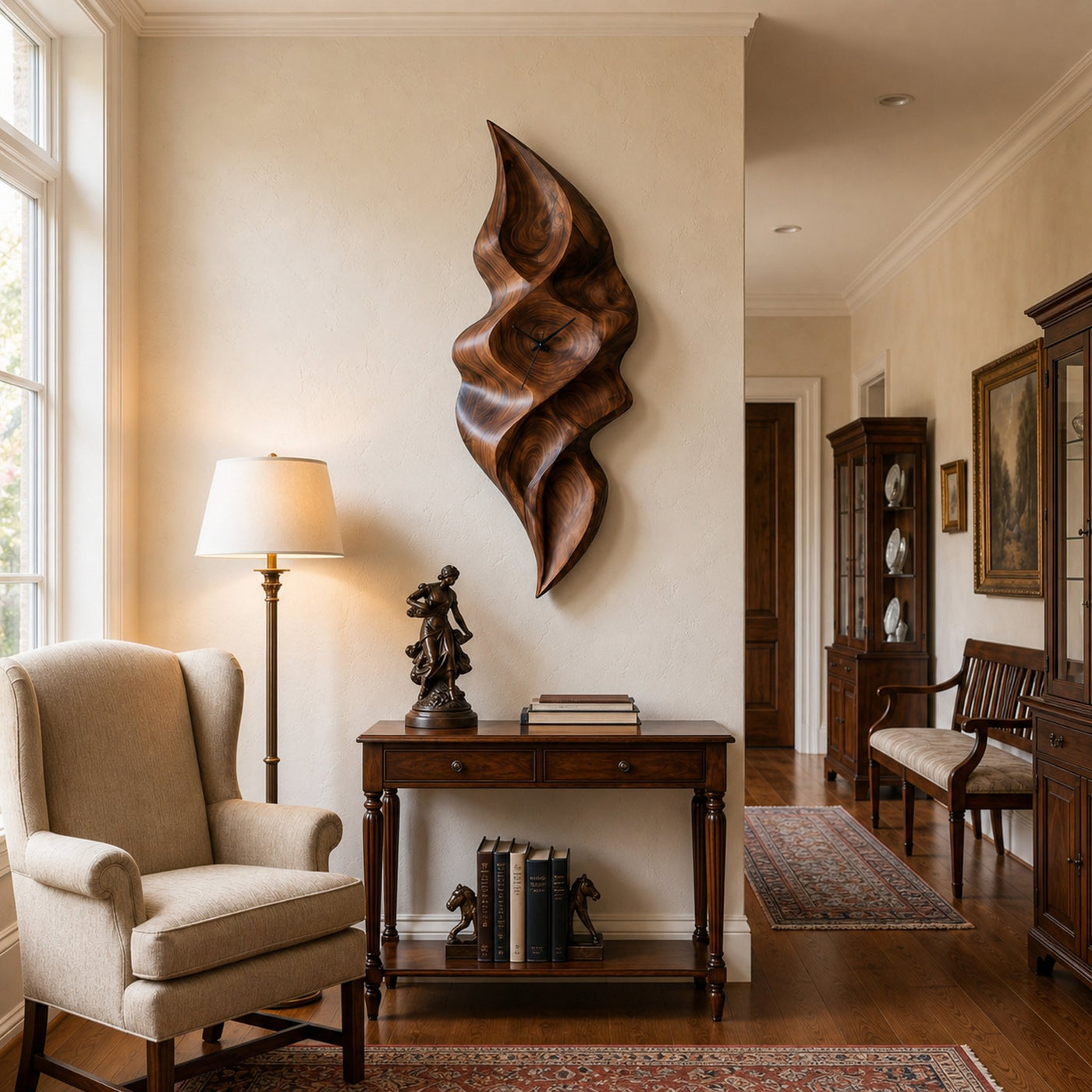 Contemporary Wood Wall Clock With Wave Sculpture For Minimalist Bedroom - product view 7