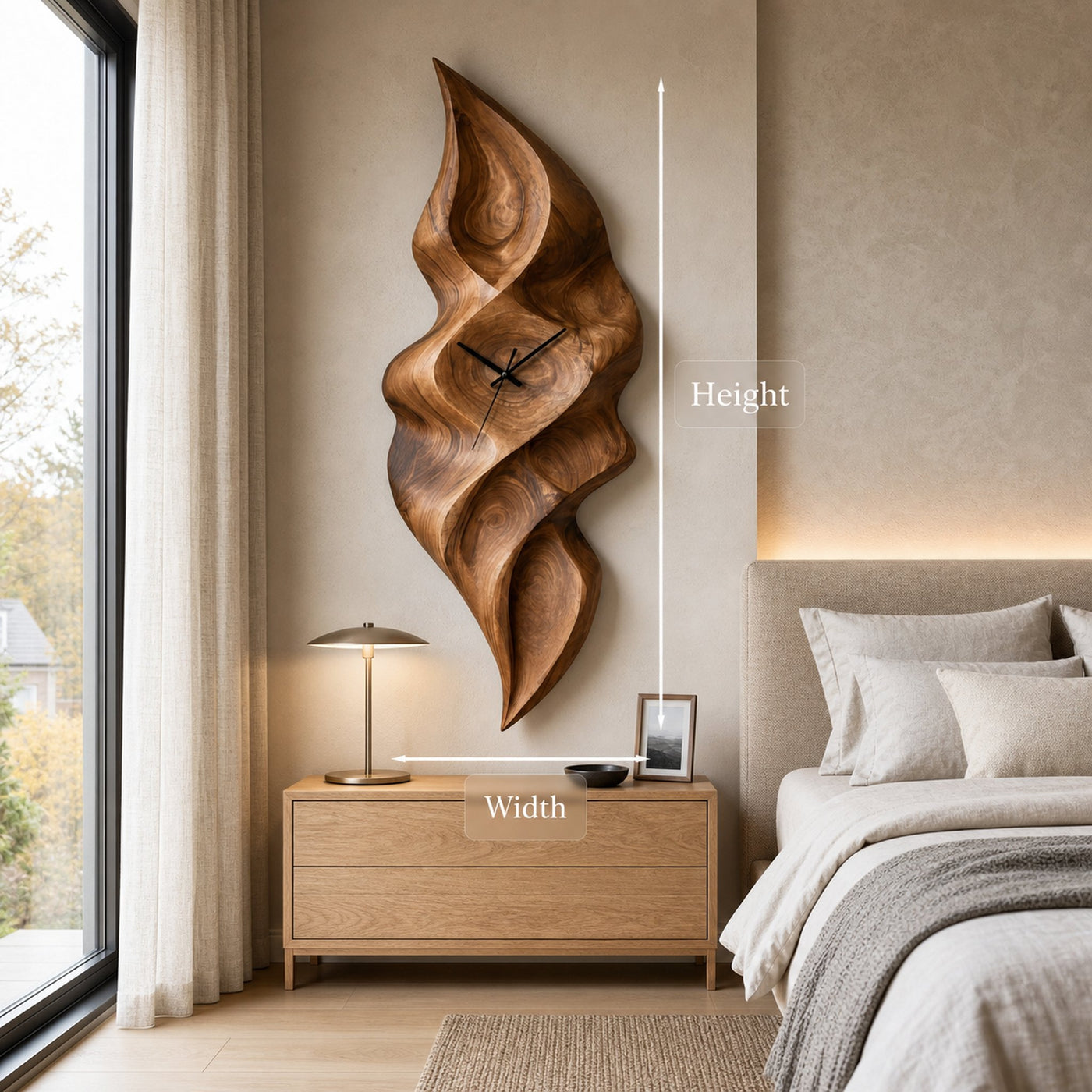 Contemporary Wood Wall Clock With Wave Sculpture For Minimalist Bedroom - product view 8