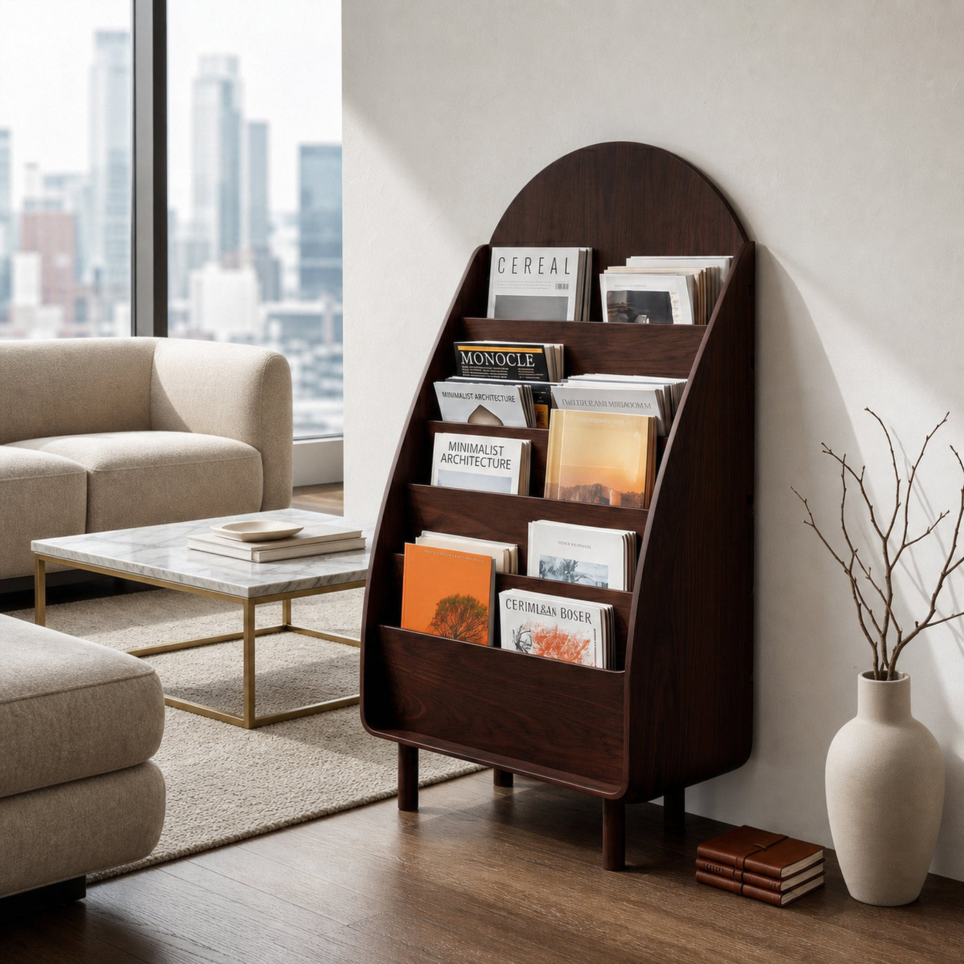 Contemporary Wooden Arched Magazine Rack With Tiers For Living Room - product view 7