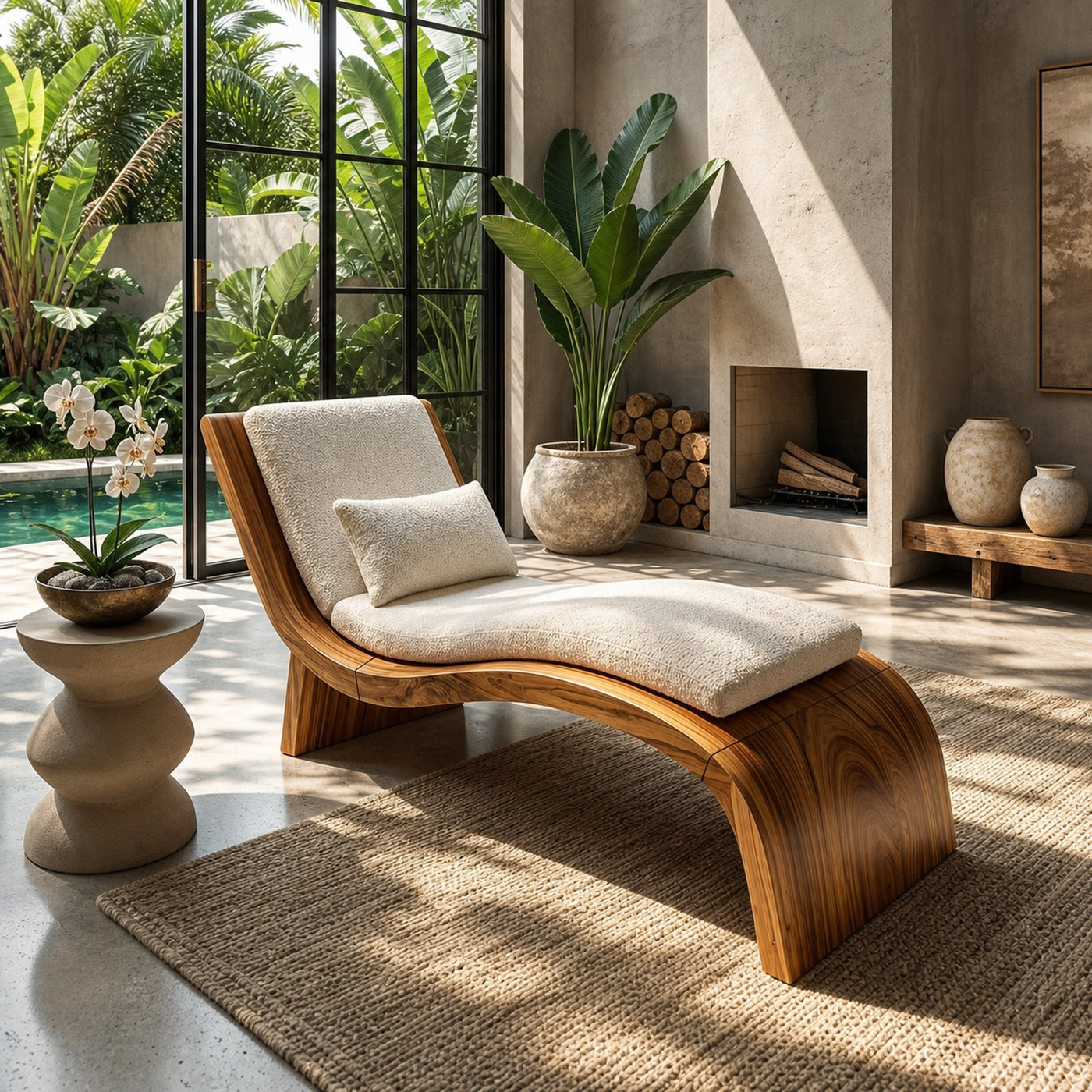 Contemporary Wooden Daybed Indoor Outdoor Luxury Home Furniture