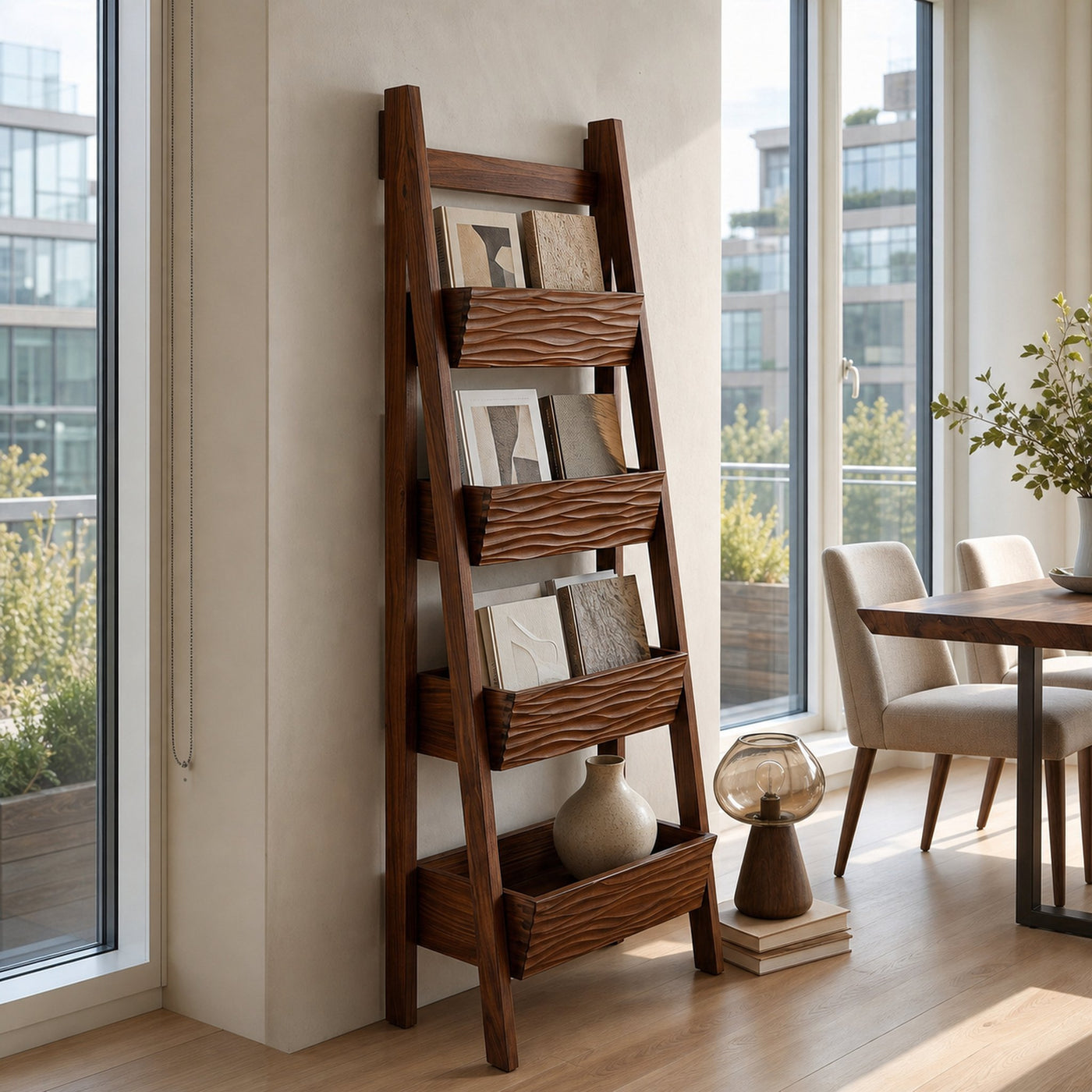 Contemporary Wooden Ladder Magazine Rack For Living Room