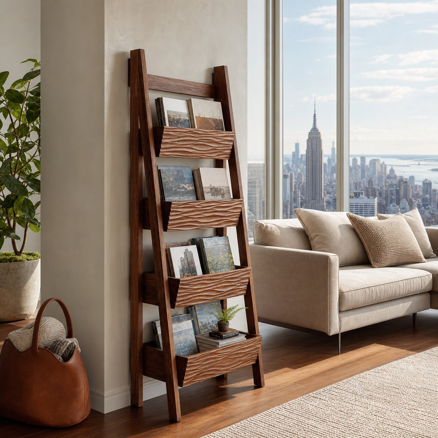 Contemporary Wooden Ladder Magazine Rack For Living Room - product view 6