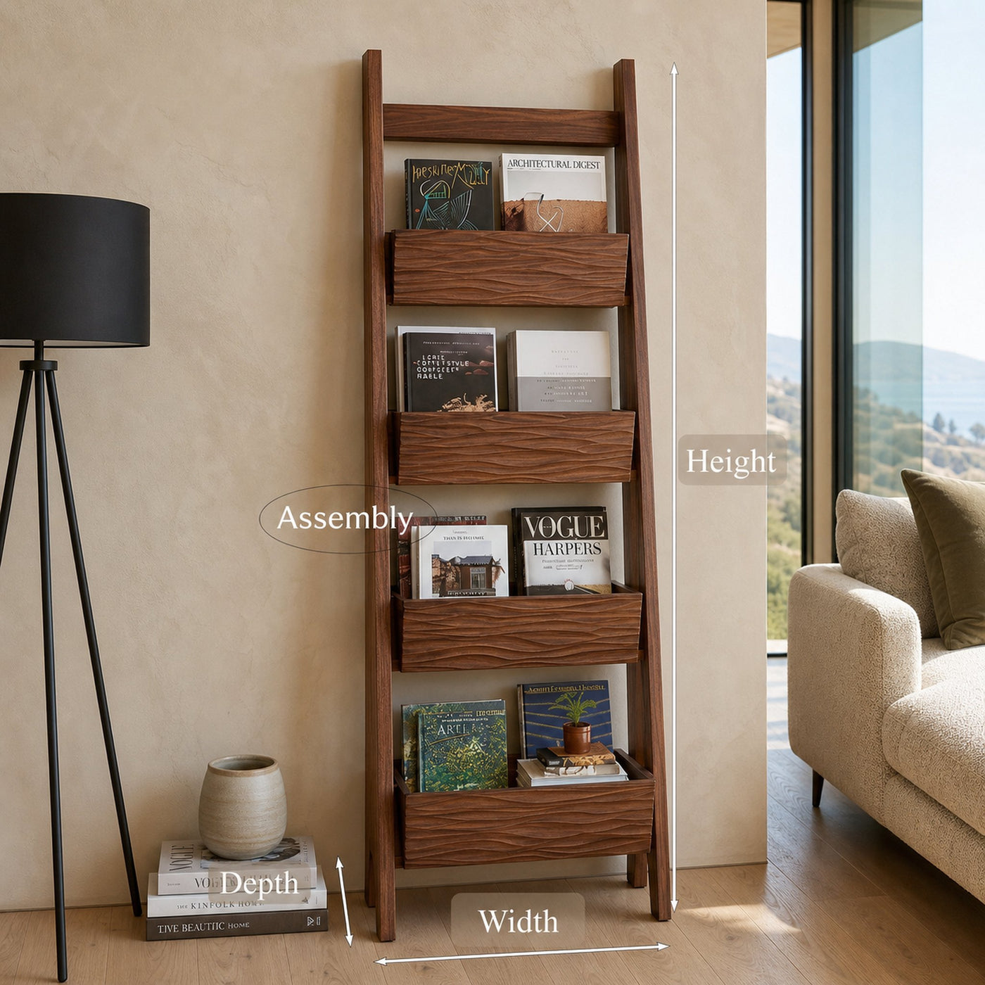 Contemporary Wooden Ladder Magazine Rack For Living Room - product view 8