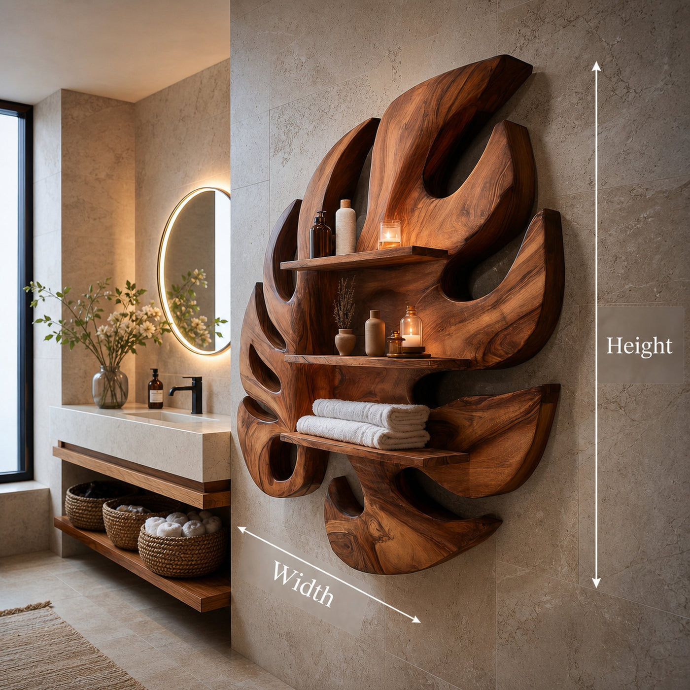 Contemporary Wooden Leaf Bathroom Shelf For Spa Decor - product view 7