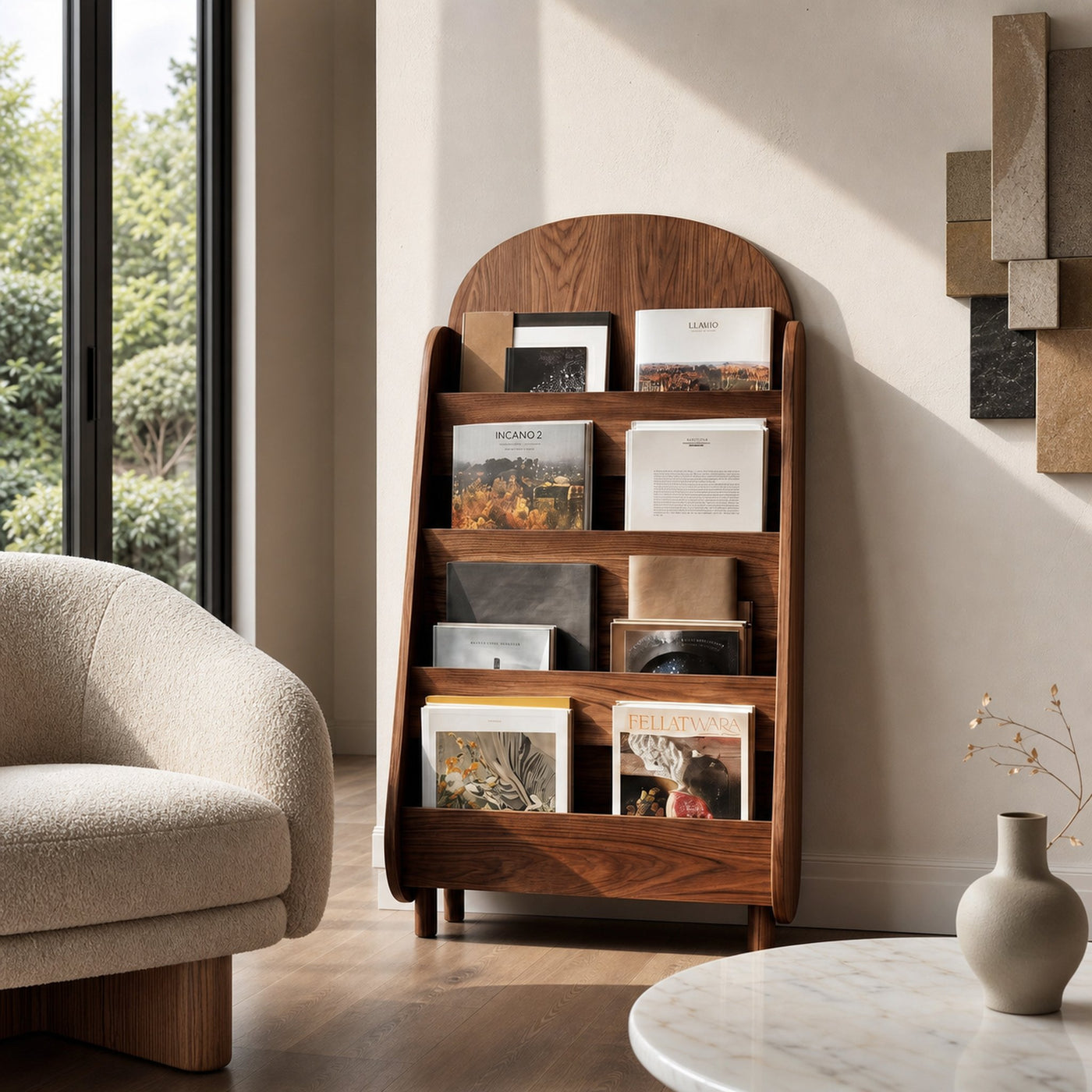 Contemporary Wooden Rounded Arch Magazine Rack For Reading Corner