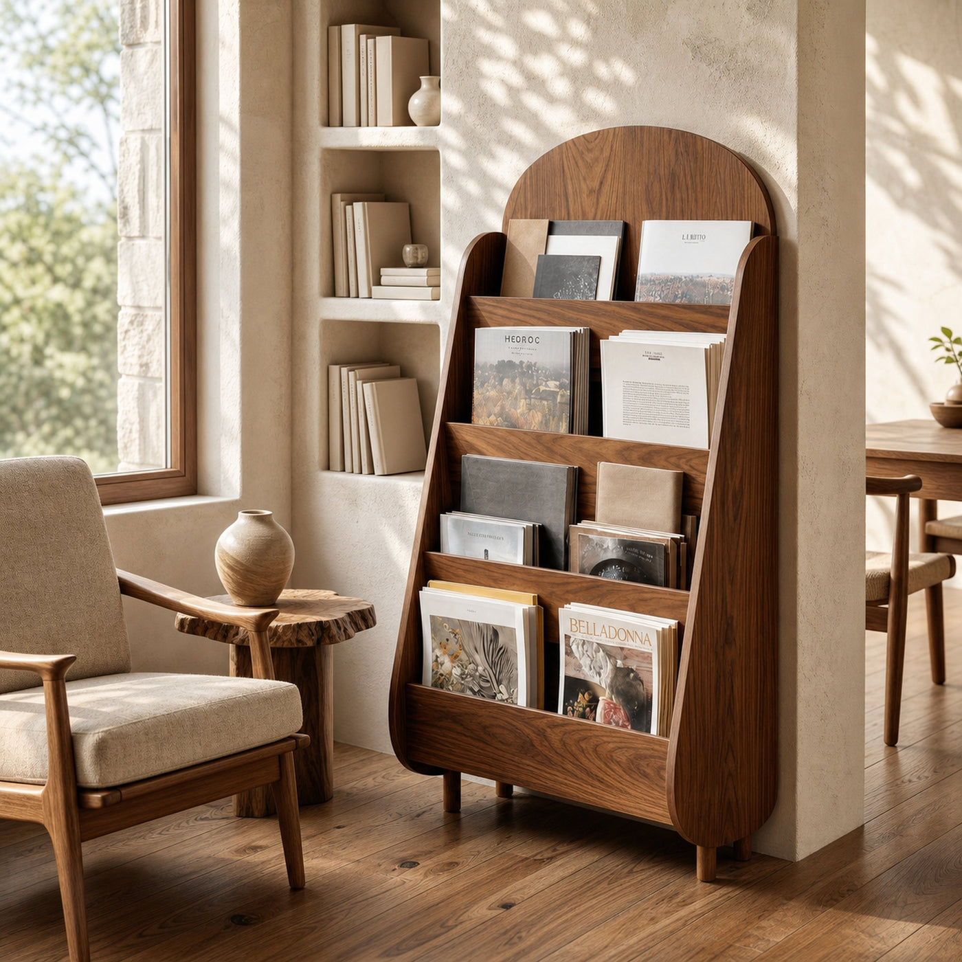 Contemporary Wooden Rounded Arch Magazine Rack For Reading Corner - product view 6