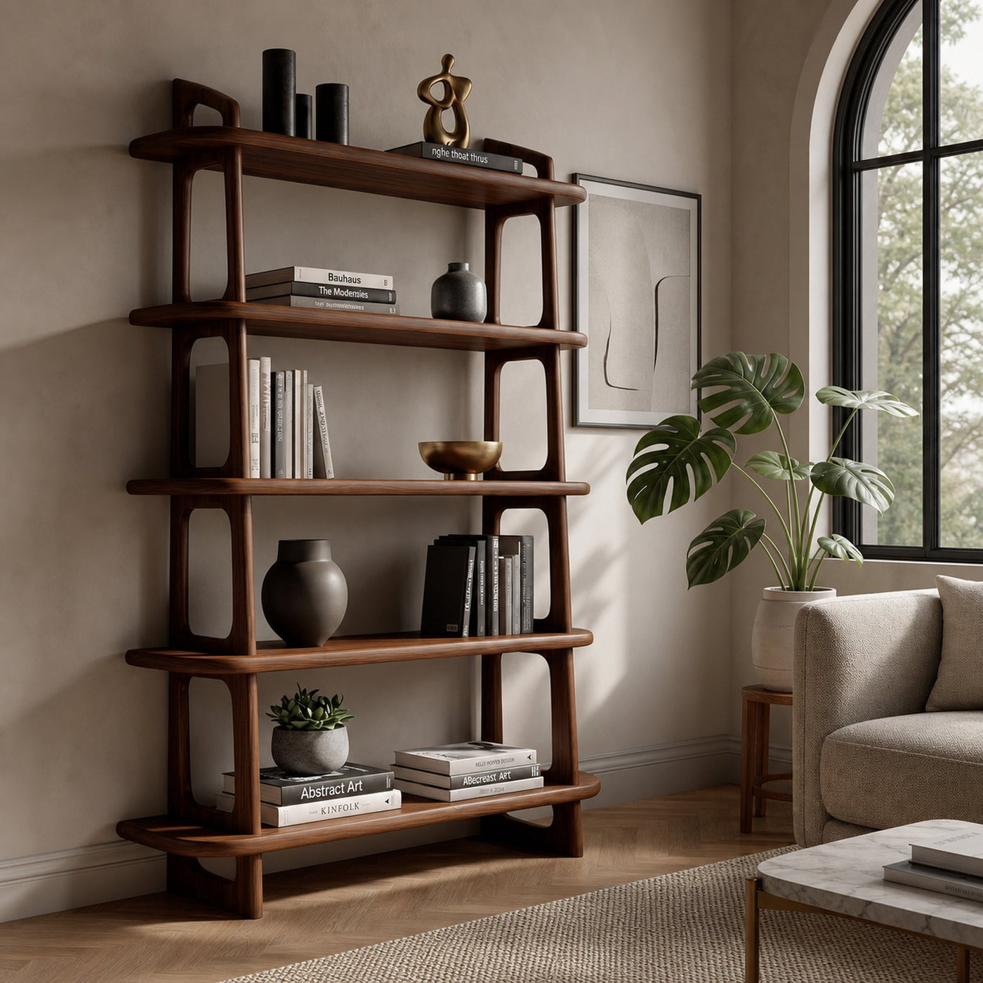 Contemporary Wooden Standing Shelf For Living Room Corner - product view 7