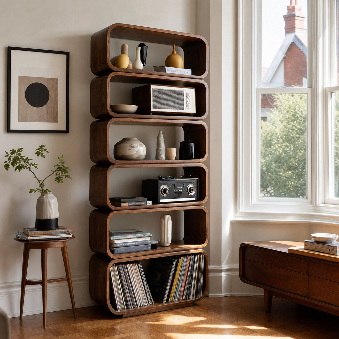 Contemporary Wooden Standing Shelf For Living Room Decor