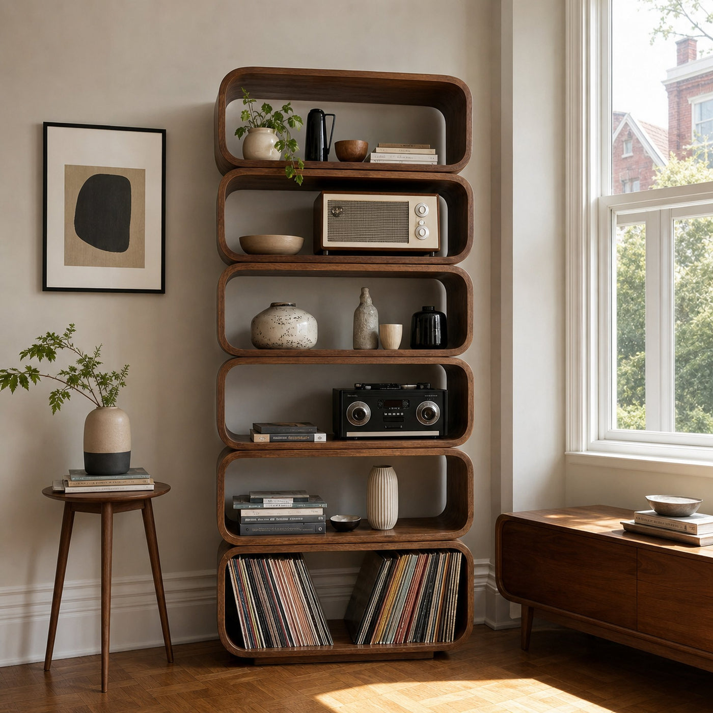 Contemporary Wooden Standing Shelf For Living Room Decor - product view 7
