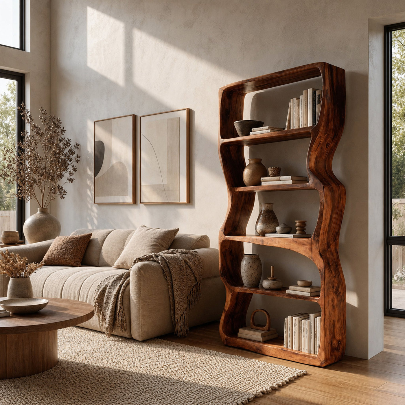 Contemporary Wooden Standing Shelf For Living Room Display