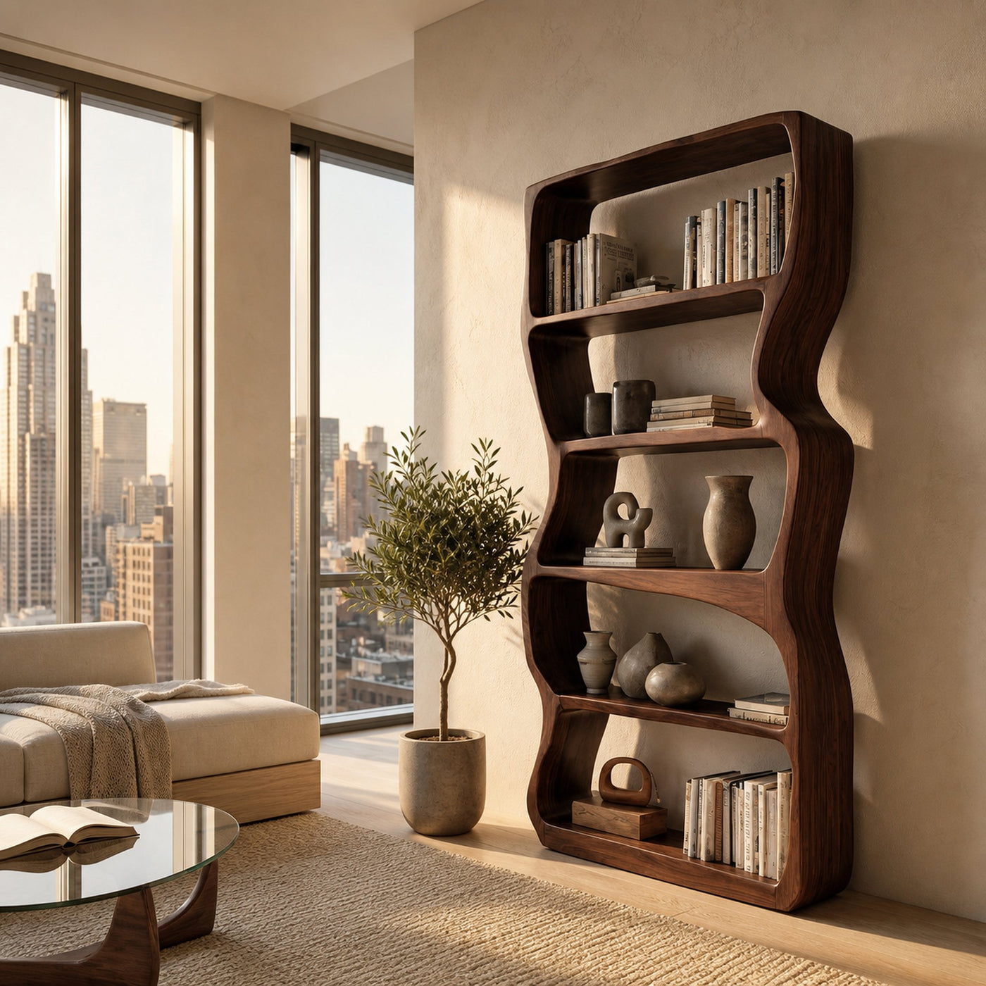 Contemporary Wooden Standing Shelf For Living Room Display - product view 7
