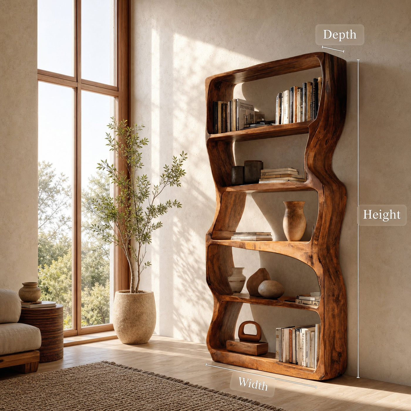Contemporary Wooden Standing Shelf For Living Room Display - product view 8