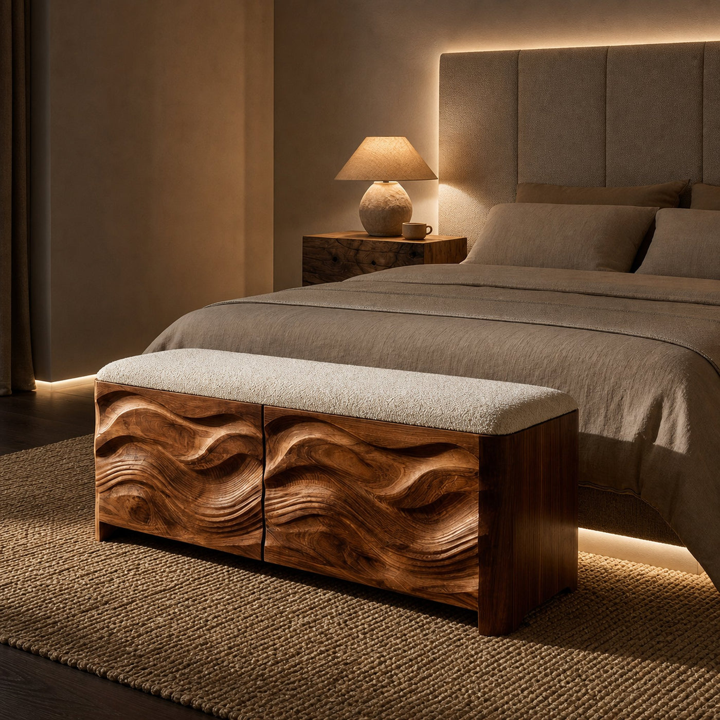 Contemporary Wooden Storage Bench For Bedroom Space - product view 6