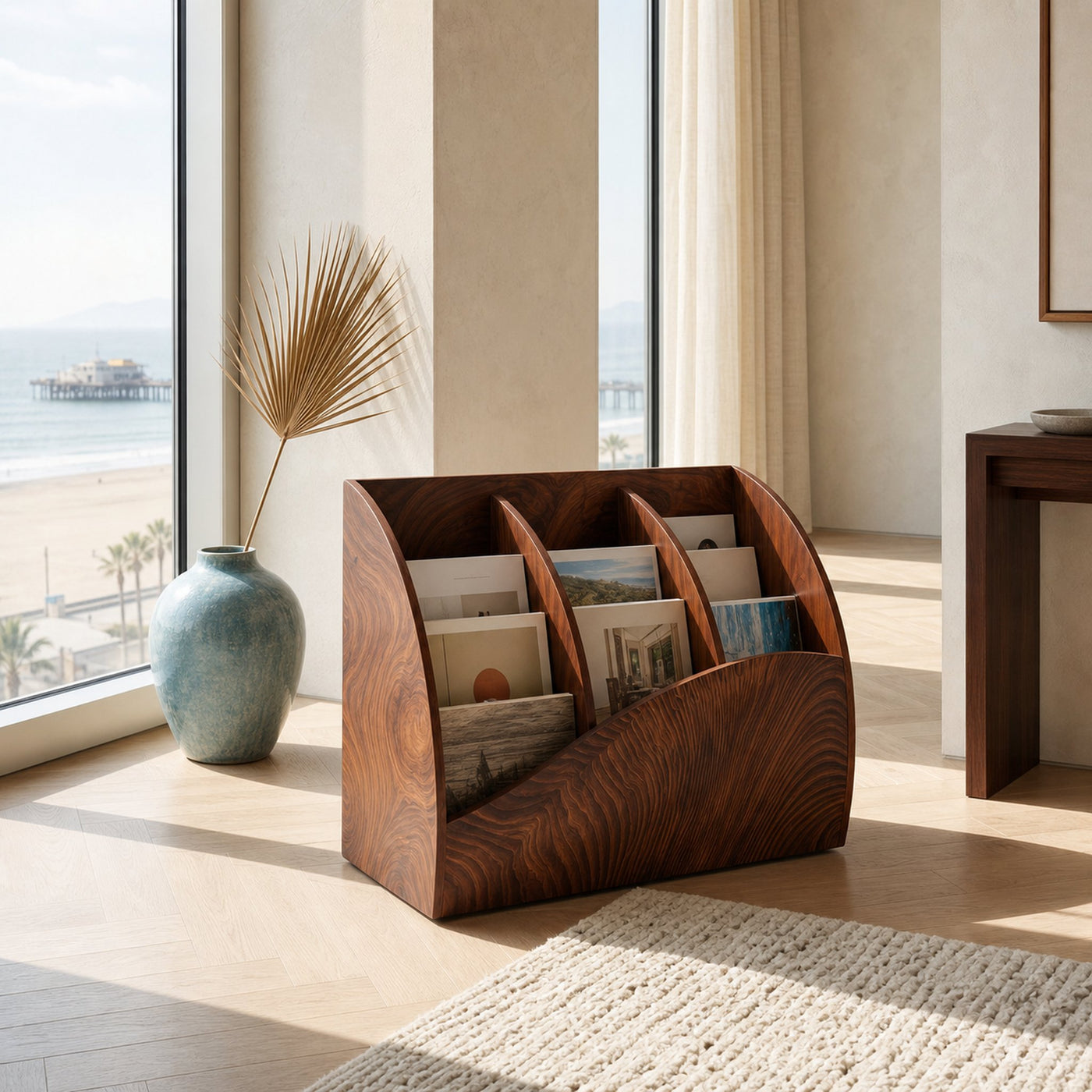 Contemporary Wooden Triple Section Magazine Rack For Living Room - product view 6