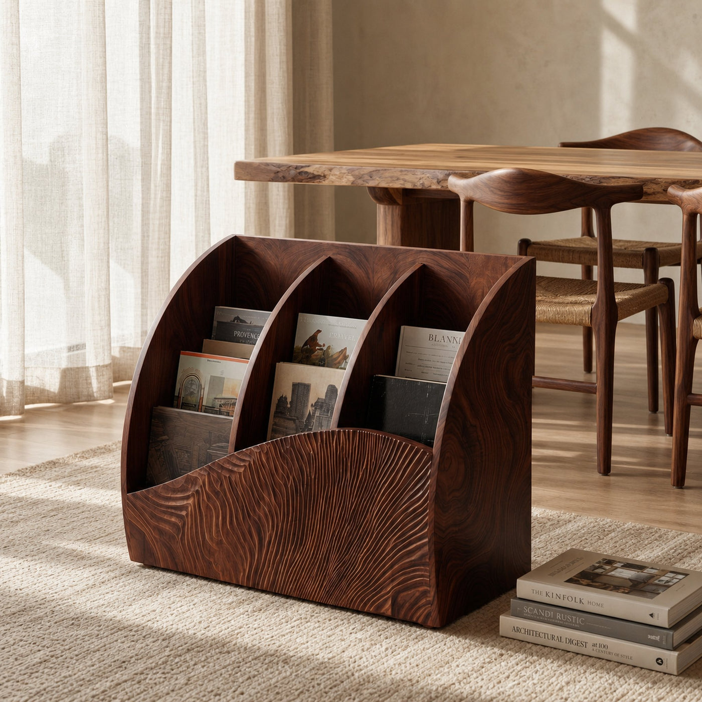 Contemporary Wooden Triple Section Magazine Rack For Living Room - product view 7