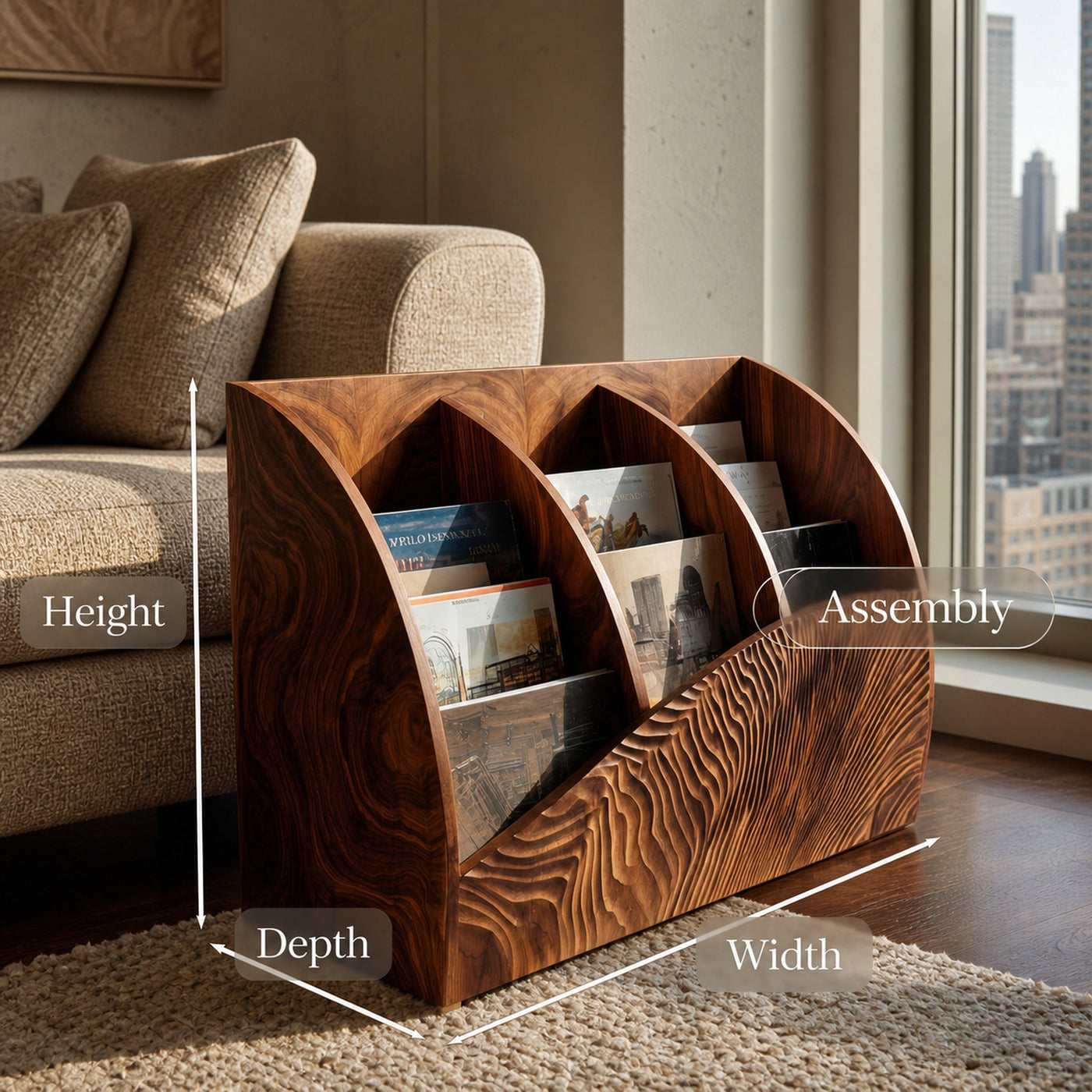 Contemporary Wooden Triple Section Magazine Rack For Living Room - product view 8