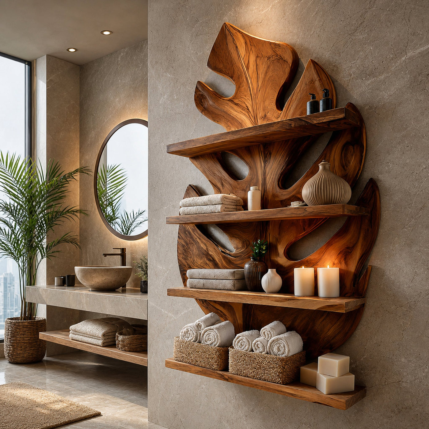 Contemporary Wooden Tropical Leaf Wall Shelf For Spa Decor - product view 6