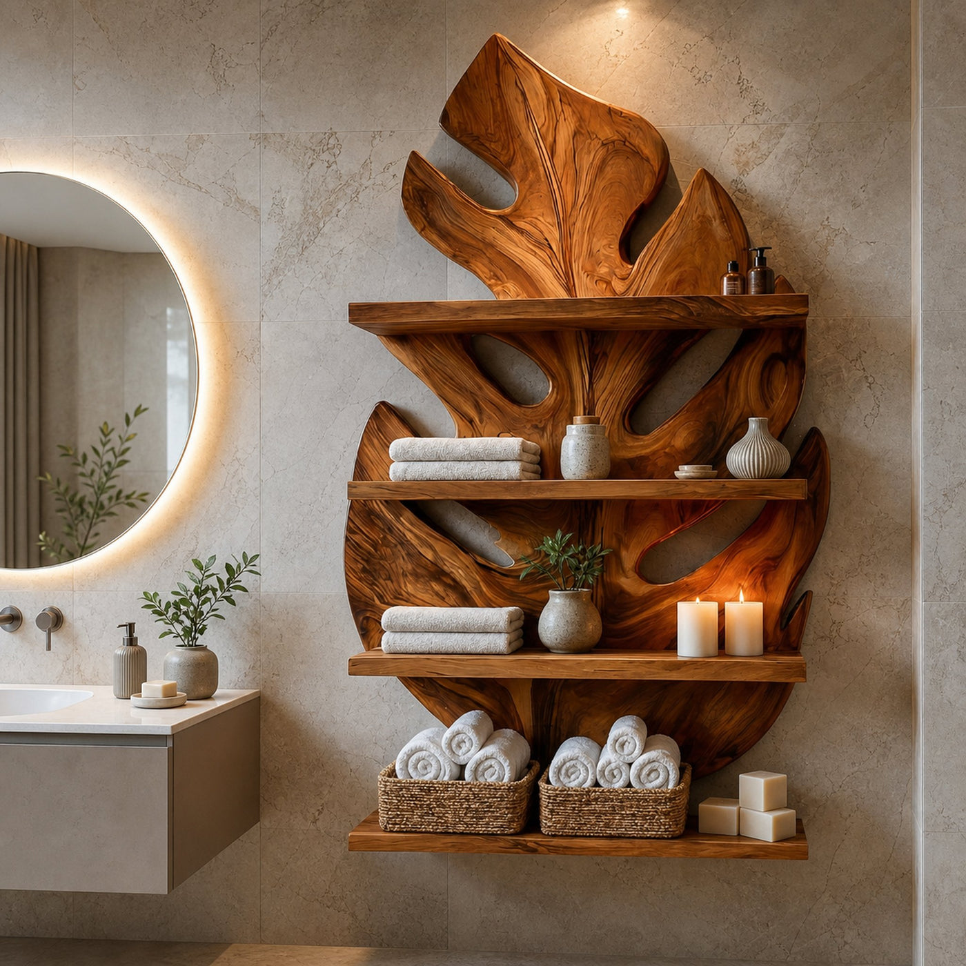 Contemporary Wooden Tropical Leaf Wall Shelf For Spa Decor - product view 7