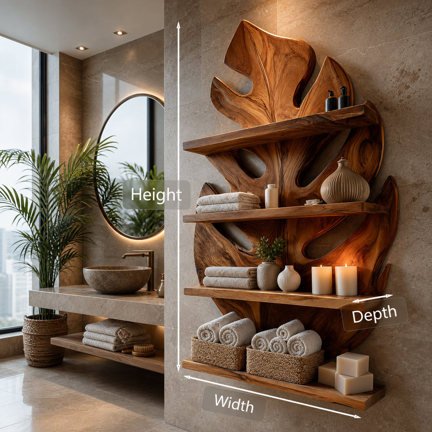 Contemporary Wooden Tropical Leaf Wall Shelf For Spa Decor - product view 8