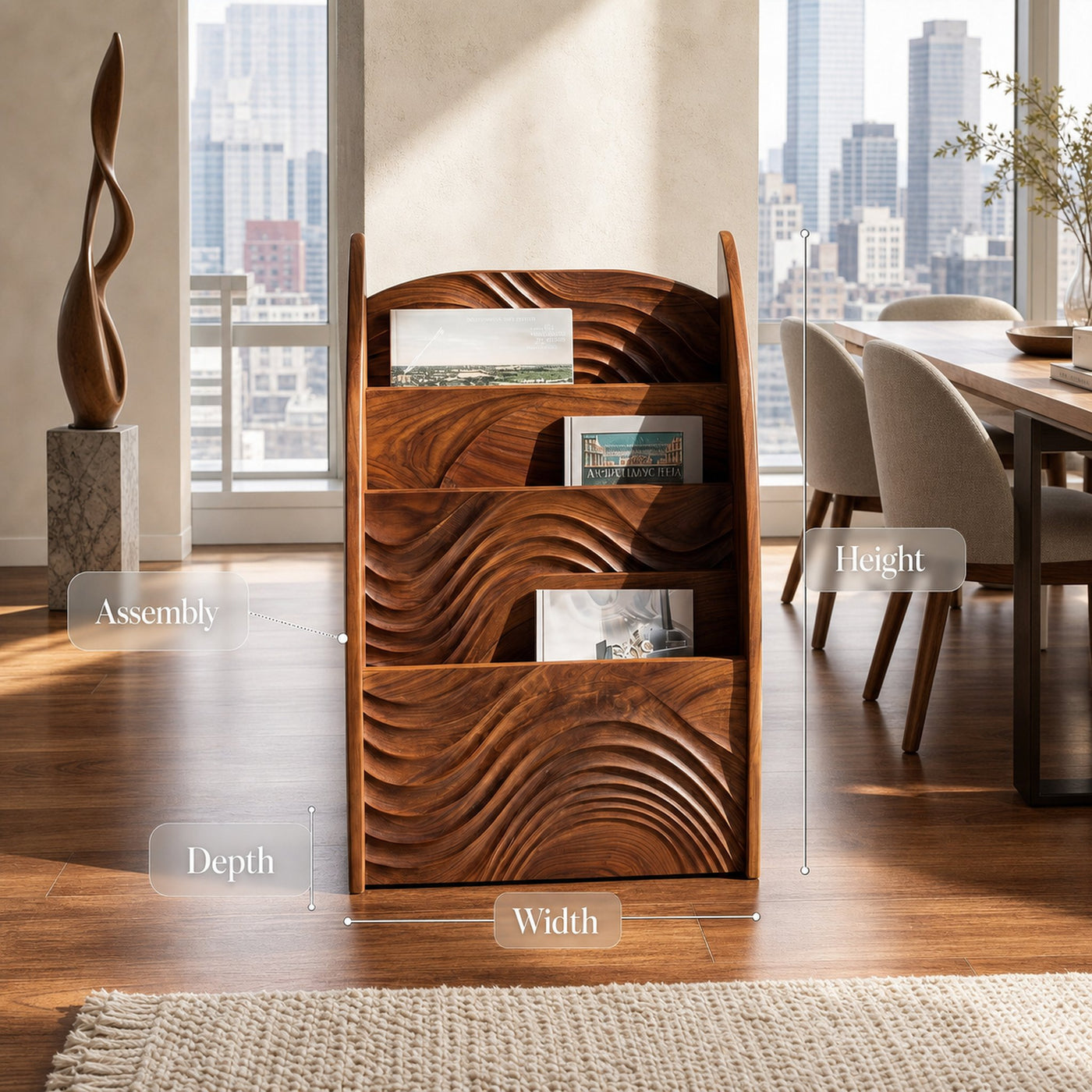 Contemporary Wooden Wave Carved Magazine Rack For Living Room - product view 8