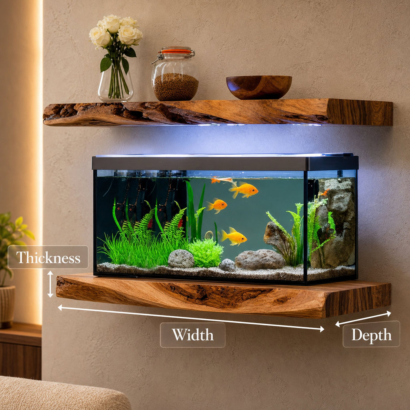 Cozy Living Room Rustic Floating Shelf For Aquarium - product view 8