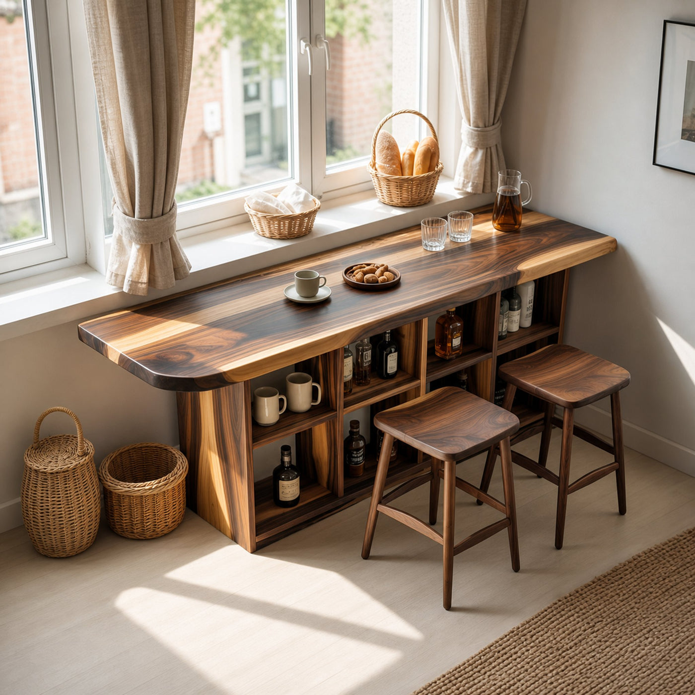 Curved Wood Bar Table With Storage For Kitchen Or Dining Area - product view 6