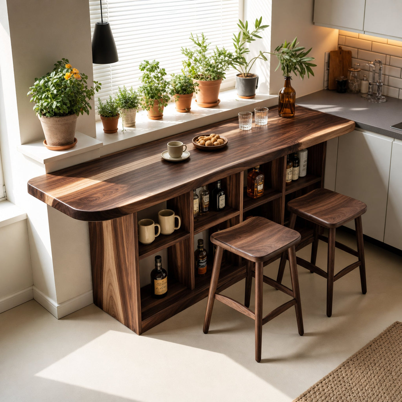 Curved Wood Bar Table With Storage For Kitchen Or Dining Area - product view 7