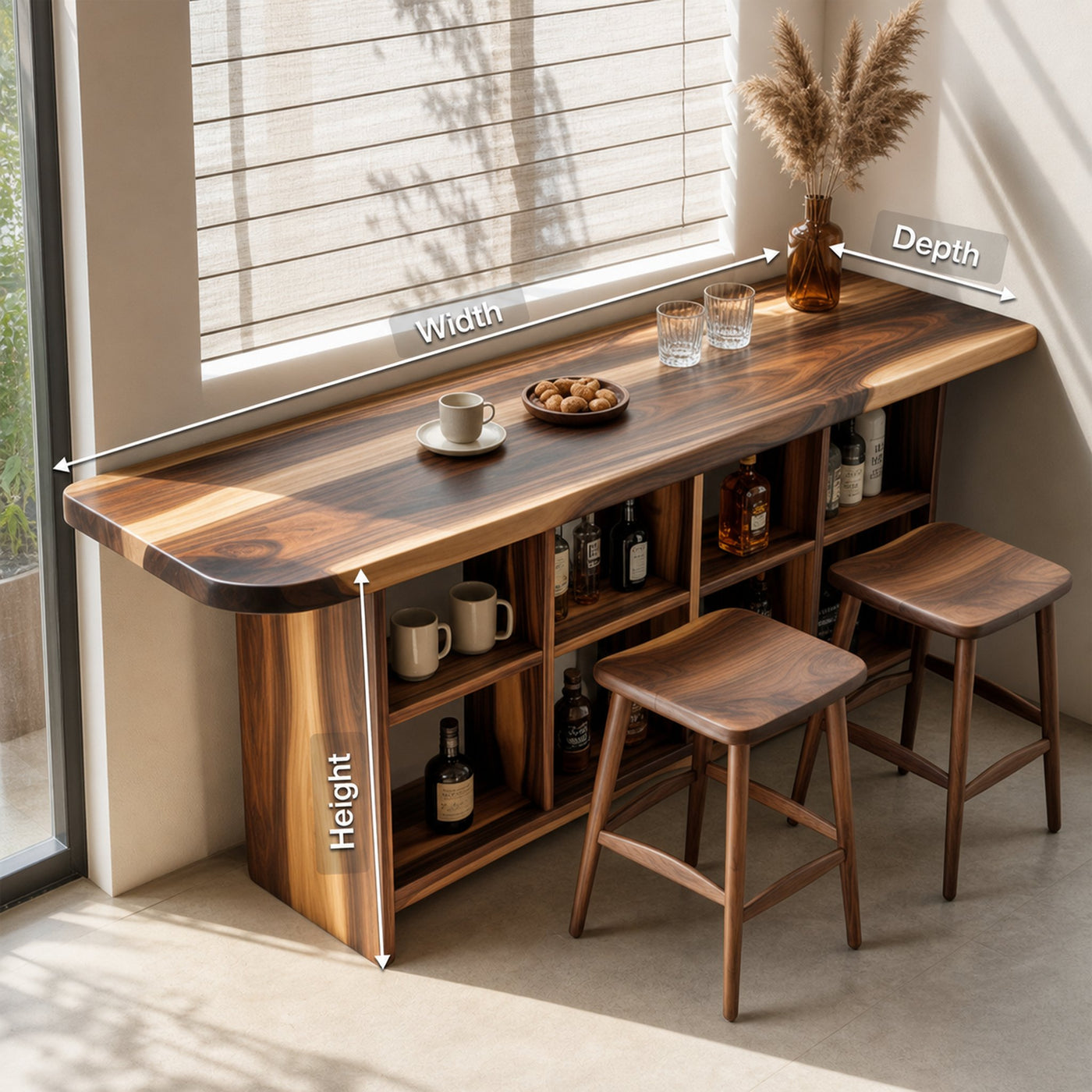 Curved Wood Bar Table With Storage For Kitchen Or Dining Area - product view 8