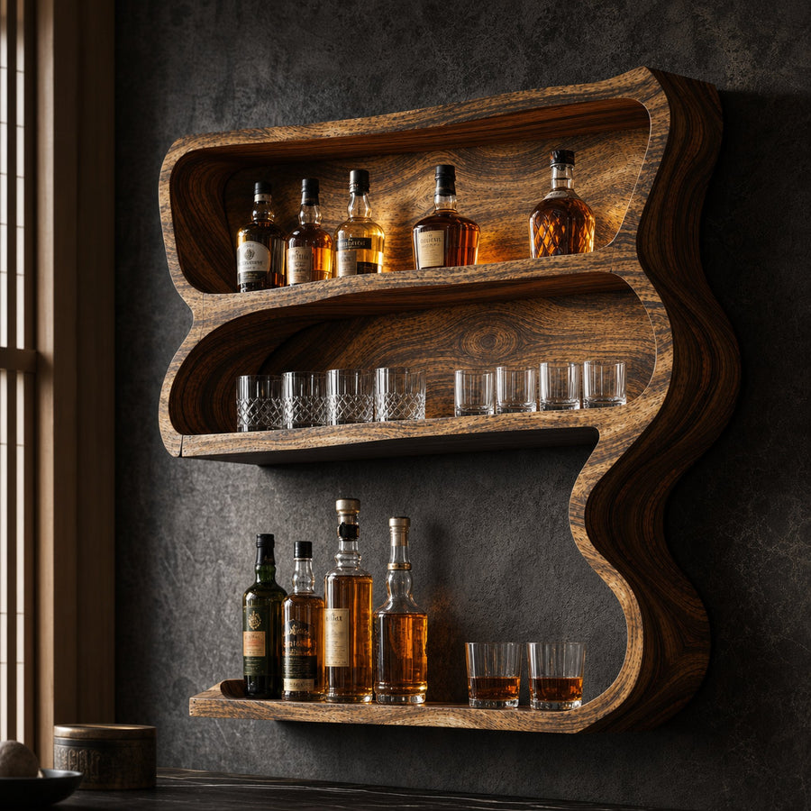 Customizable Wood Wine Bar Shelf For Modern Living Rooms
