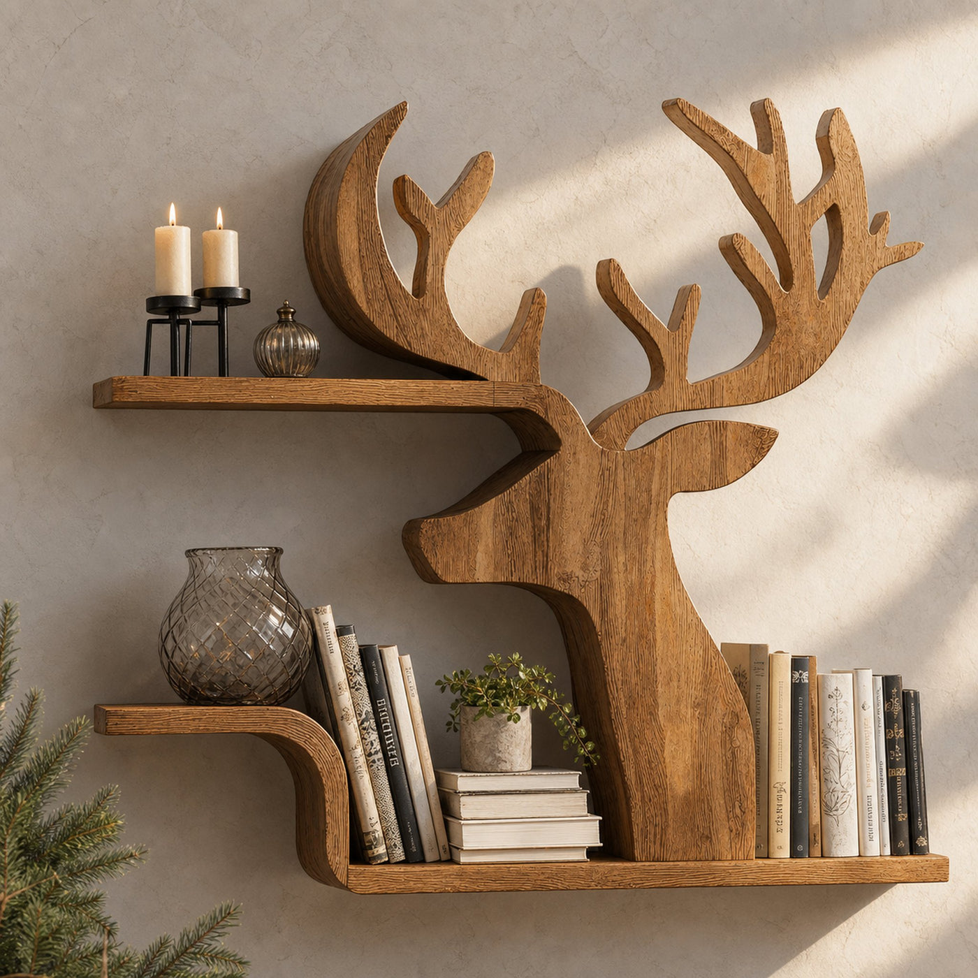 Decorative Wooden Deer Shelf For Cabin Style Homes