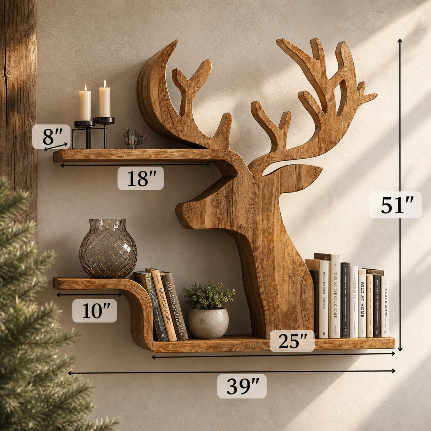 Decorative Wooden Deer Shelf For Cabin Style Homes - product view 6