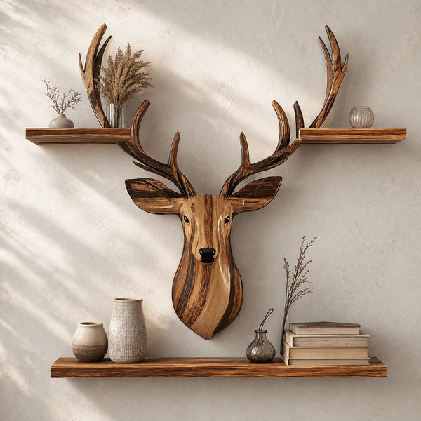 Decorative Wooden Deer Wall Shelf For Country Homes