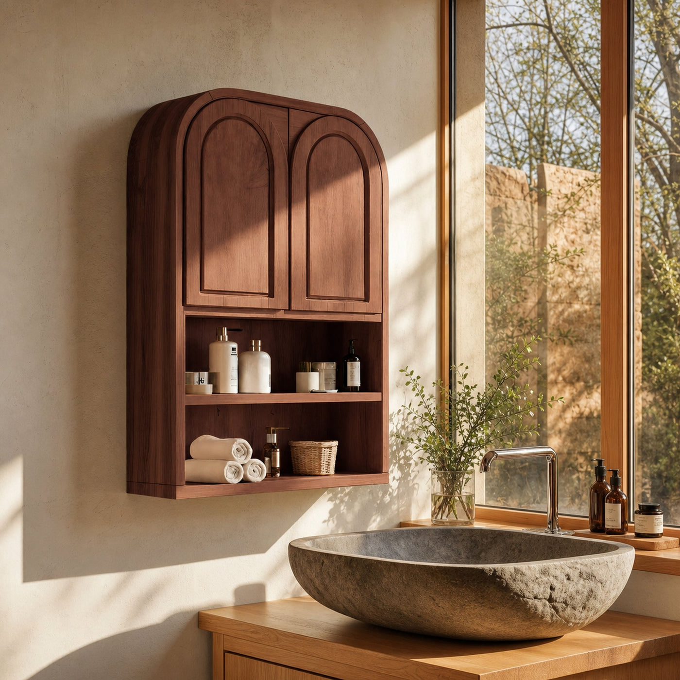 Double Arched Wall Cabinet With Open Shelves For Bathroom - product view 7