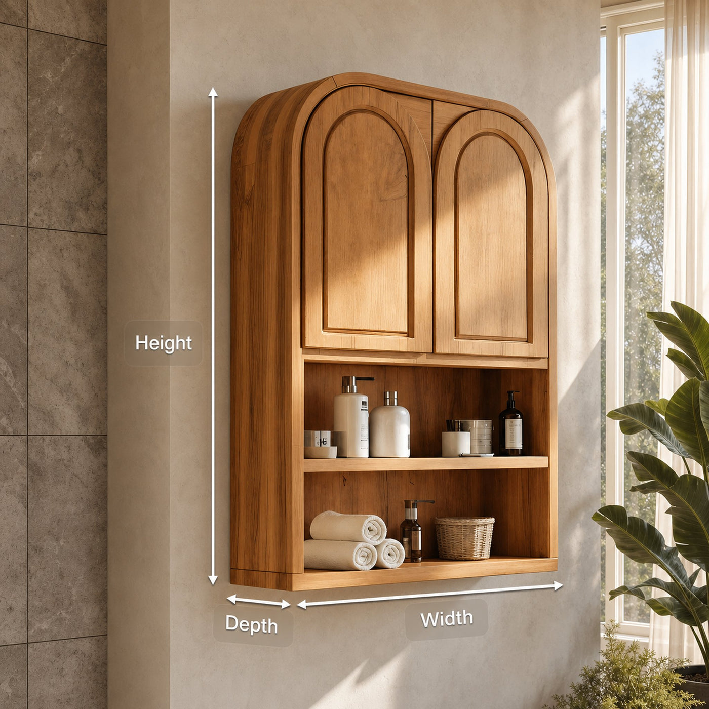 Double Arched Wall Cabinet With Open Shelves For Bathroom - product view 8