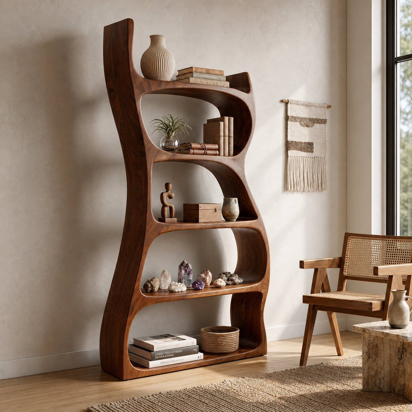 Elegant Natural Wood Standing Shelf For Entryway Display Decor - product view 6