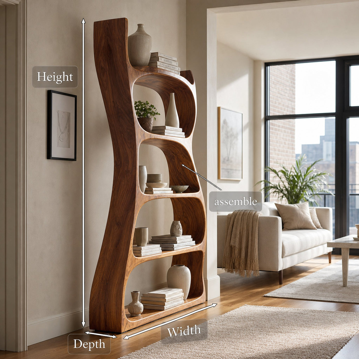 Elegant Natural Wood Standing Shelf For Entryway Display Decor - product view 8
