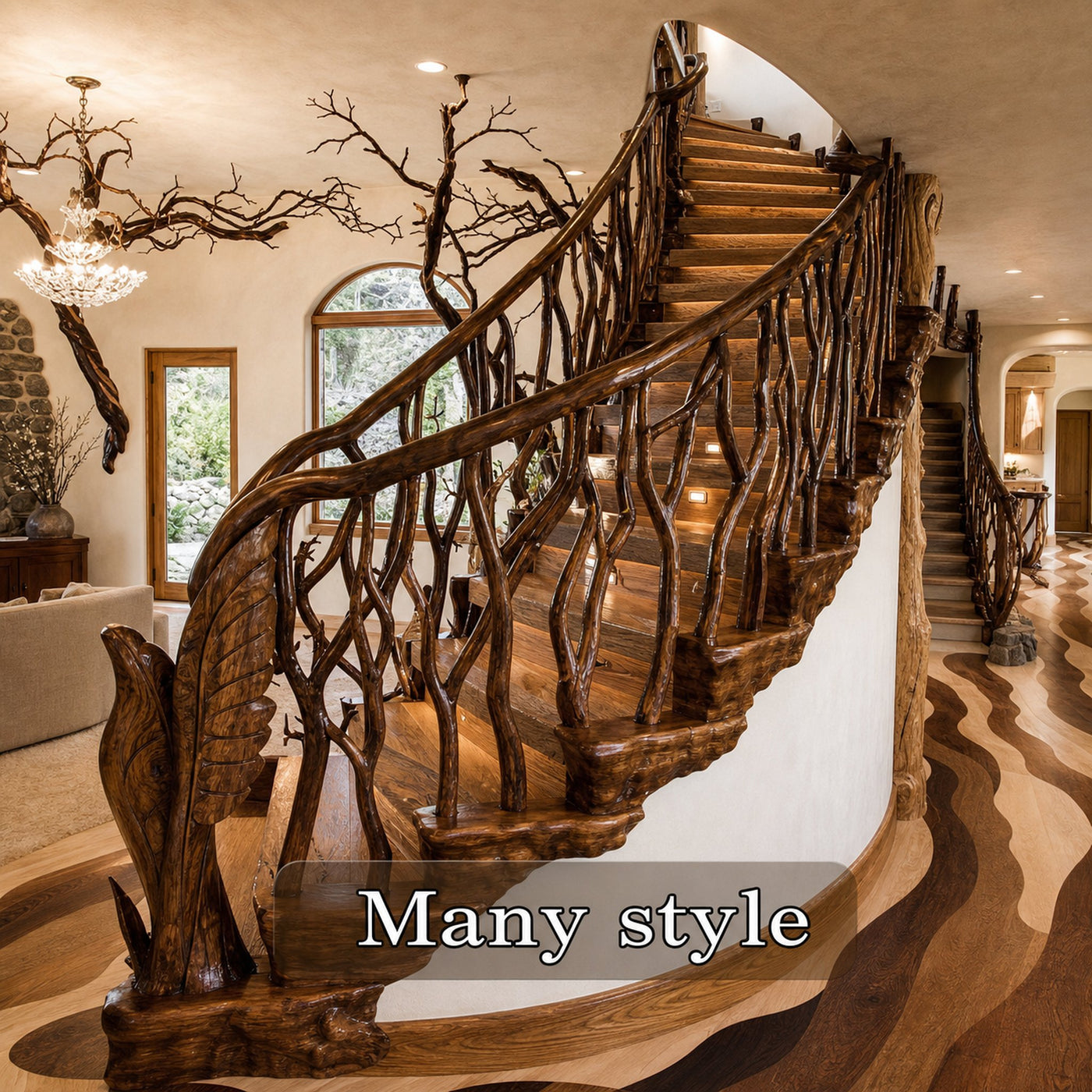 Elegant Wooden Branch And Leaf Stair Railing Custom Stair Railing Country Style - product view 6