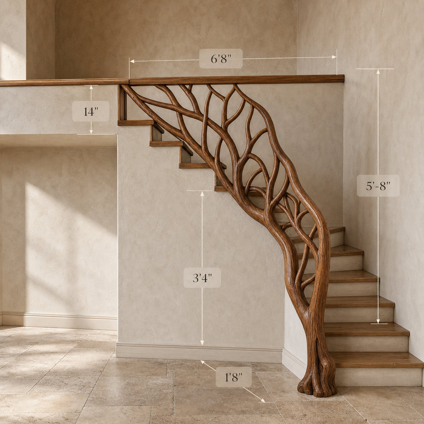 Elegant Wooden Branch And Leaf Stair Railing Custom Stair Railing Country Style - product view 7