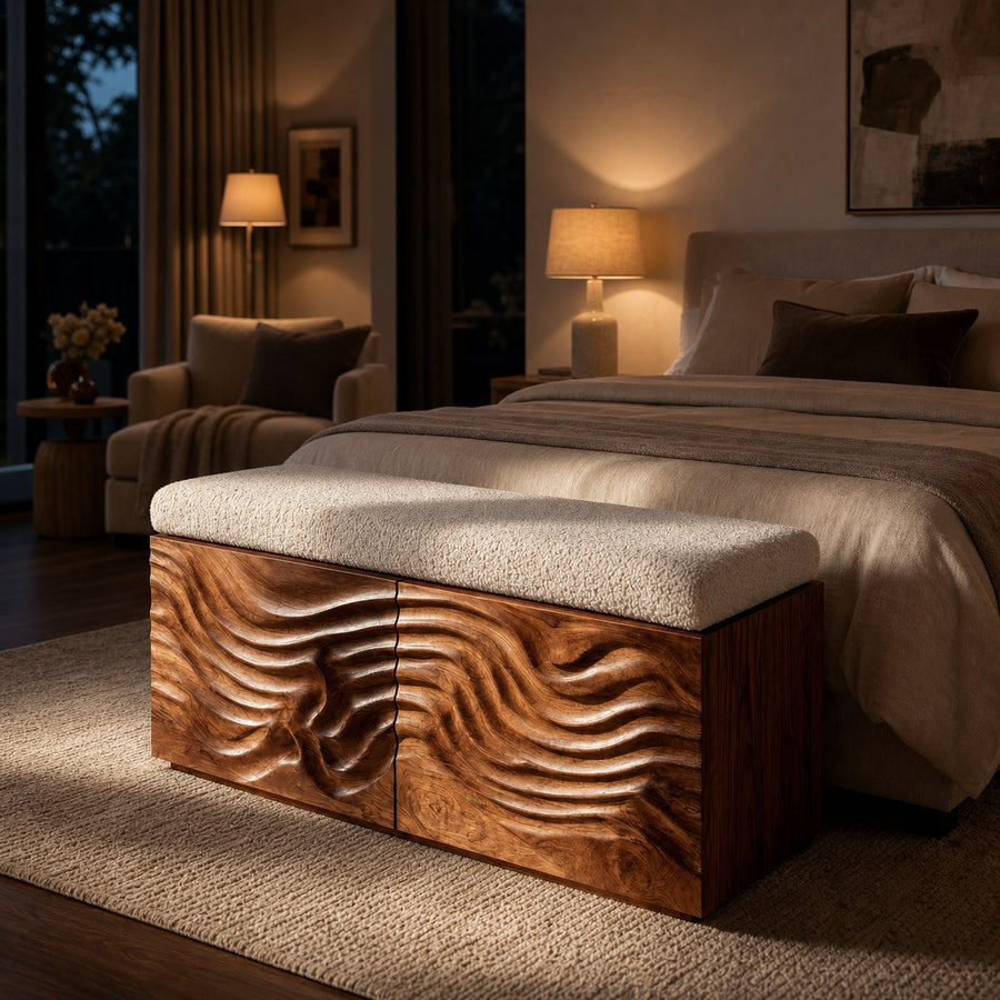 Elegant Wooden Hidden Storage Bench For Bedroom Interior